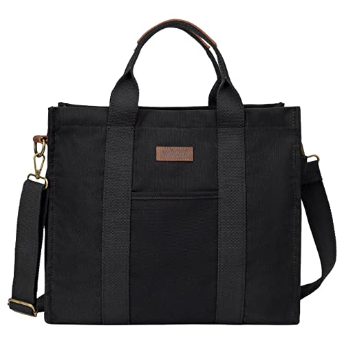 VASCHY Canvas Tote bag, Casual Reusable Work Totes for Women Teachers with Zippers Pockets Crossbody Shoulder Bag Purse
