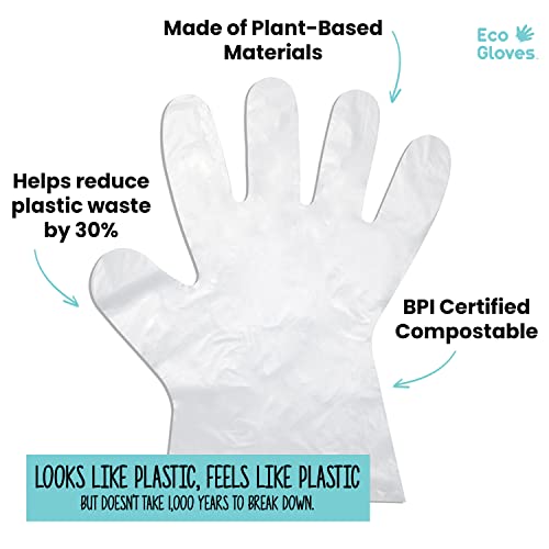 Eco Gloves Plant-Based Compostable Gloves Eco-friendly Latex Free, Powder Free, BPA Free for Food, Safety, Cleaning, Pet Care | Pack of 100 | Clear (Medium)