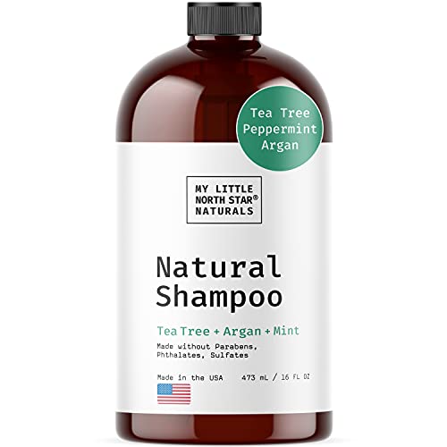 Tea Tree Shampoo, Naturally Derived Made in USA, With Tea Tree Oil, Peppermint Oil, Moroccan Oil & Vitamin E, Dandruff Shampoo, Shampoo for Thinning Hair and Hair Loss, Sulfate Free Shampoo, 16oz