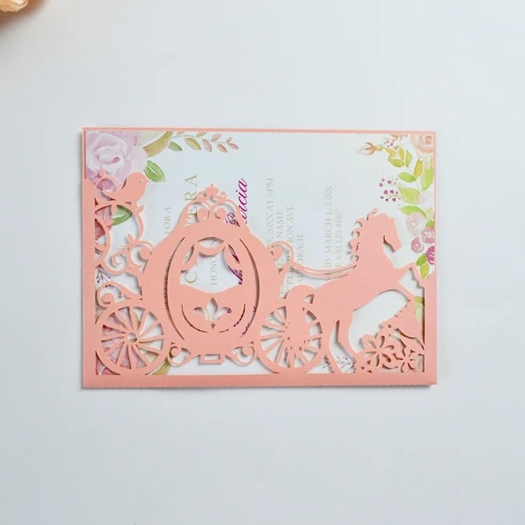 Invitaciones Boda 50 Tarjetas de invitación de Boda en Color Rosa ruborizado con Forma de carruaje de Cenicienta(Pink)
