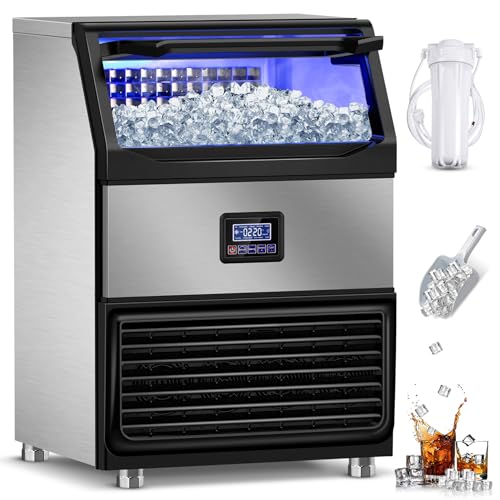 Image of Commercial Ice Maker Machine, 350Lbs /24H with 75Lbs Storage Bin, 108Pcs Ice Cubes 8Mins, Freestanding Large Ice Machine with Water Filter and Ice Scoop for Home Bar Office Restaurant