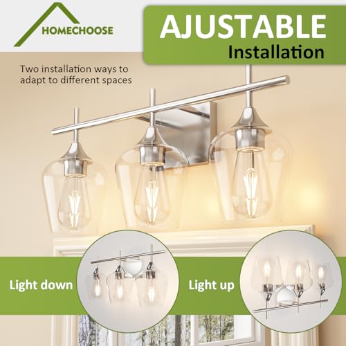 Image of Bathroom Vanity Light, 3-Light 21'' Bathroom Light Fixtures Over Mirror, Silver Vanity Lights for Bathroom with Clear Glass, Modern Wall Lamp for Cabinet Hallway, Bedroom