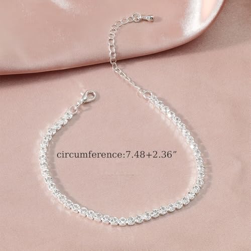 Image of Silver Anklets for Women Shiny Tennis Anklet Silver Adjustable Rhinestone Ankle Bracelets Waterproof Beach Anklets Bracelet for Women Foot Jewelry for Summer