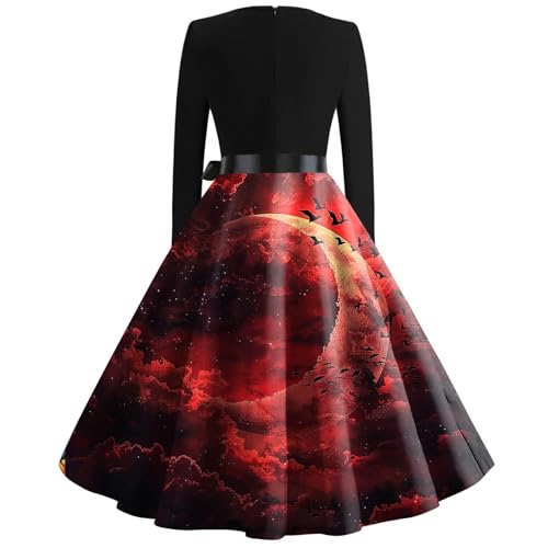 OIOLOYJM Sexy Plus Size Halloween Costumes Woman 2025 Long Sleeve V Neck Printed Gothic Retro Formal Party Dresses for Women
