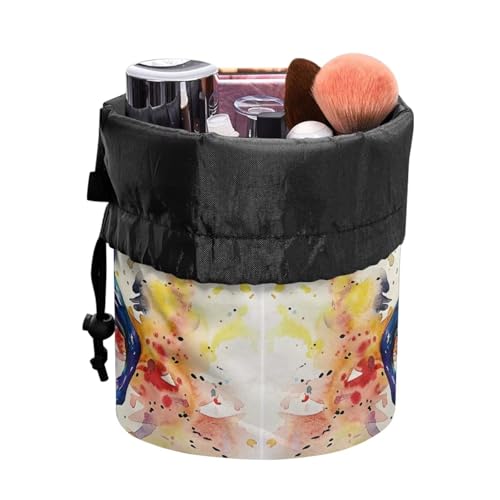 chaqlin Watercolor Horse Travel Cosmetic Bags Barrel Makeup Bag,Women Girls Portable Foldable Cases Multifunctional Toiletry Bucket Bags Round Organizer Storage Pocket - Image 2