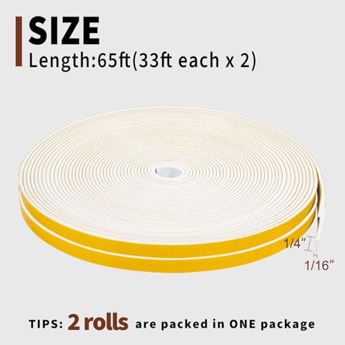 Image of Yotache White Thin Weather Stripping 1 /4 inch x1 /16, Total 65 Ft