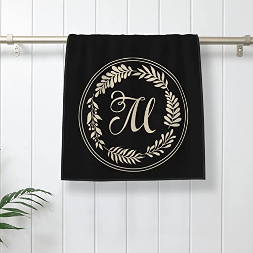 Monogrammed M Hand Face Towels Black Microfiber Towels Soft Bath Towel Absorbent Hand Towels Multipurpose for Bathroom Hotel Gym and Spa Towel 15.7X27.5 Inch