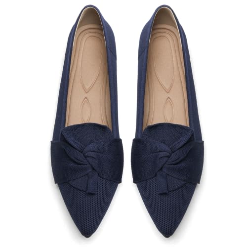 Image of Flats for Women Pointed Toe Knit Foldable Ballet Flat Shoes | Stretch knit upper,built-in arch support,cushioned insole,foldable lightweight design,non-slip sole,office and casual wear