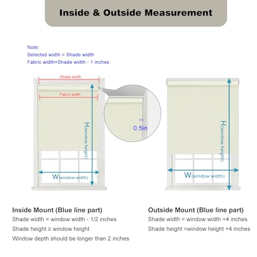 Image of Changshade Blackout Roller Shades for Indoor Windows,Cordless Roller Blinds,Free-Stop Roll Up Shades with Thermal Insulated, Uv Protection Fabric for Bedroom,Office,French Door,Beige,26 inch W72 H