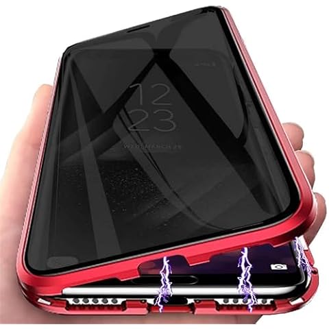 PingGoo Privacy Magnetic Case for Samsung Galaxy S24 Plus, Anti Peep Magnetic Adsorption Cover, Front & Back 9H Tempered Glass, Privacy Screen Protector Metal Frame Anti Spy Case Cover, Red Cover