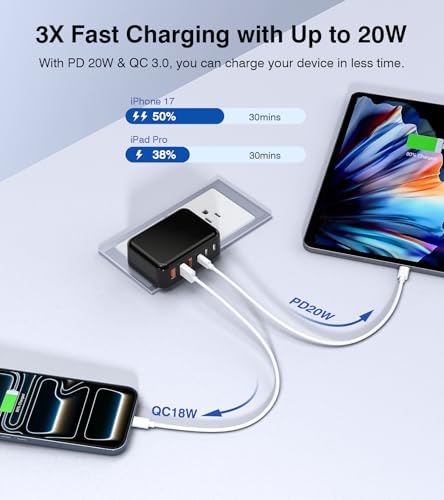 Image of Fast Charger Block, GaN 6 Port USB C Charging Station Hub Cube, 100W Multiport Type C Wall Charger Power Strip Plug with PD 3.0+QC for iPhone 13 14 15 16 17 Pro Max XR XS 8 7, Samsung, iPad, Table