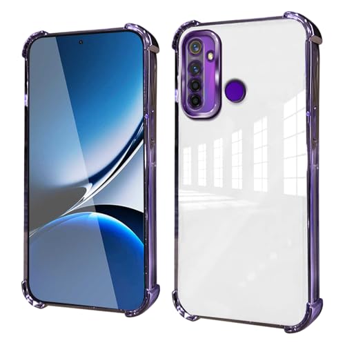 HAOYE Funda para Realme 5 / Realme 5S / Realme 5i / Realme C3 - Carcasa TPU Delgada con Esquinas Reforzadas, Funda Antigolpes, Diseño Transparente, Anti-Huellas - Morado