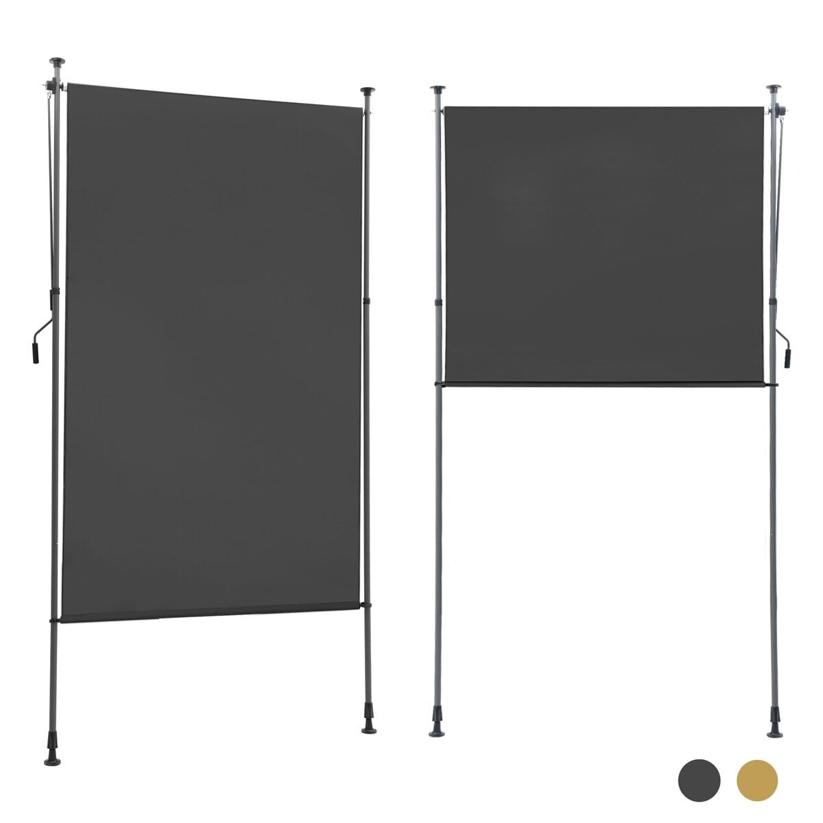 BelleMax Senkrechtmarkise Balkon außen ohne Bohren, 150x270cm Vertikalmarkise Balkonrollo Außenrollo Mit Kurbel, Markise für Terrasse, Sichtschutz Sonnenschutz Windschutz und Wasserfest Dunkelgrau