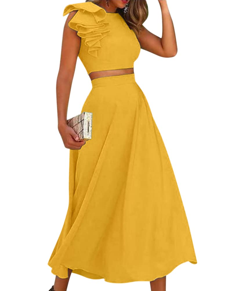 ORANDESIGNE Femme Ensemble Crop Top Et Jupe Longue Tenue de Soiree Chic et Glamour Sexy Costume Tailleur 2 Pièces Outfit Elegant Travail Décontractée au Bureau Mode Set Vetement