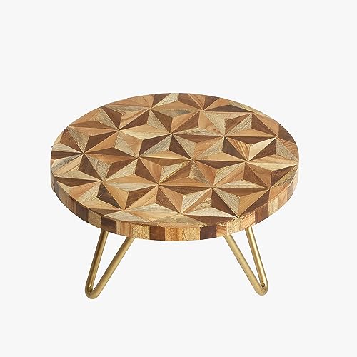 Image of CASADECOR Wooden Geometrical Forest Decorative Pizza Pastry Cake Stand Pack of 1 (Gold, Diameter-10 Inch)