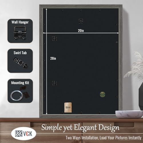 Image of VCK 20x28 Poster Frame Solid Wood Gray Grey 3 Pack Picture Frames 20 x 28 Inches with Wall Mounting Hanging