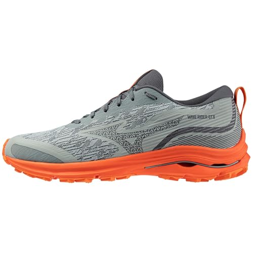 Mizuno Shoe Wave Rider GTX, Shoes Unisex-Adulto, Abyss Ebony Tangerinetango, 44.5 EU