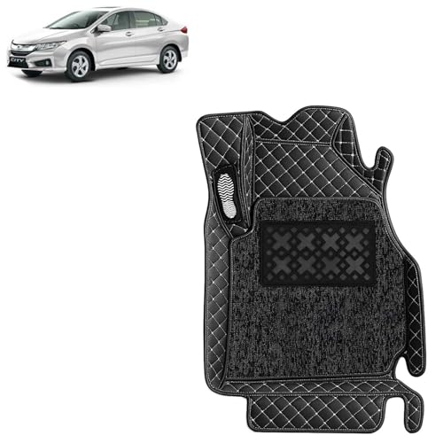 Image of KINGSWAY Accessories Premium 7D Car Floor Mats Only Compatible with Honda City (Manual Transmission) Year 2014 to 2016, Set of 3 Pcs, 100% Waterproof & Washable 7D Car Foot Mats, Classic Black