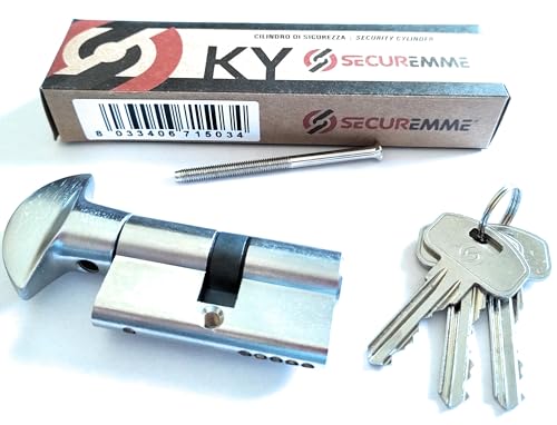 Cilindro Europeo KY Securemme 3 chiavi Chiave - Pomolo 30-30 compatibile per Porte Blindate con serratura con profilo Europeo, Infissi, Porte in Legno con serrature per cilindro europeo