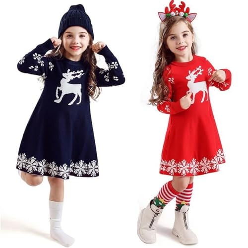 Girls Christmas Sweater Dress Long Sleeve Knit Knitted Sweater Dresses Reindeer Snowflake Xmas Dress Fall2