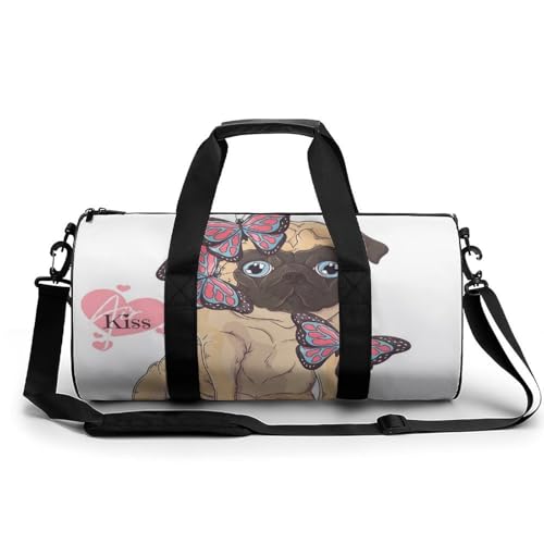 Sac de voyage 45x23x23cm motif chien papillon pour gym et duffel bag randonnée