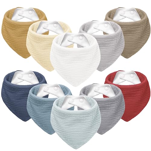 Image of Susurration Muslin Baby Bibs 10Pack Baby Bandana Drool Bibs Soft Adjustable Newborn Bibs for Unisex Baby Girls & Boys