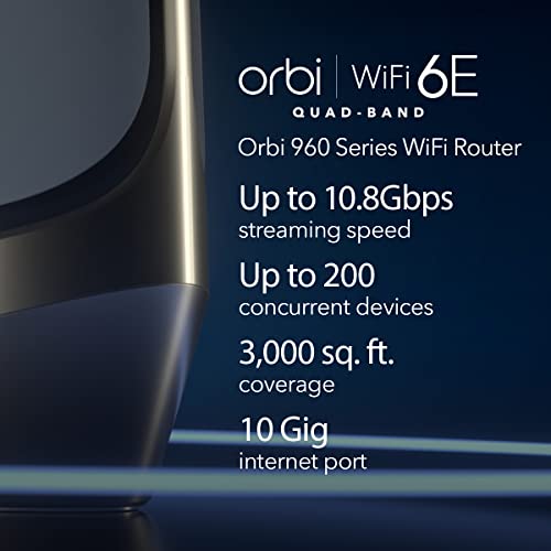 Image of NETGEAR Orbi Quad-Band WiFi 6E Router (RBRE960), 10Gbps Speed, Coverage up to 3,000 sq. ft, 200 Devices, 10 Gig Internet Port, Expandable to Create A Mesh System, AXE11000 802.11ax (Renewed)