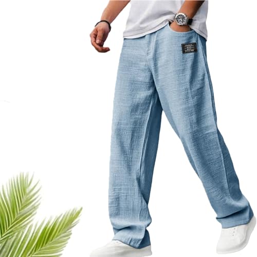 Mokaloha Mens Pants, 2025 New Men's Casual Hemp Fabric Drawstring Loose Elastic Waist Loose Pocket Trousers