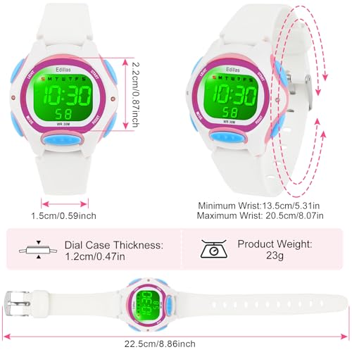 edillas kids watches digital girls boys 7 colors waterproof wristwatches for child sport outdoor multifunctional with stopwatchalarm watch ages 4-12