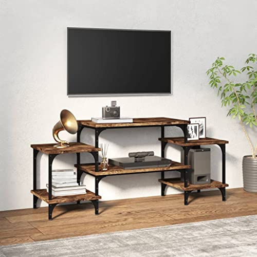 WKIEQACO Centros de entretenimiento y soportes de TV, mueble de TV de roble ahumado, 117 x 35 x 52 cm, madera de ingeniería