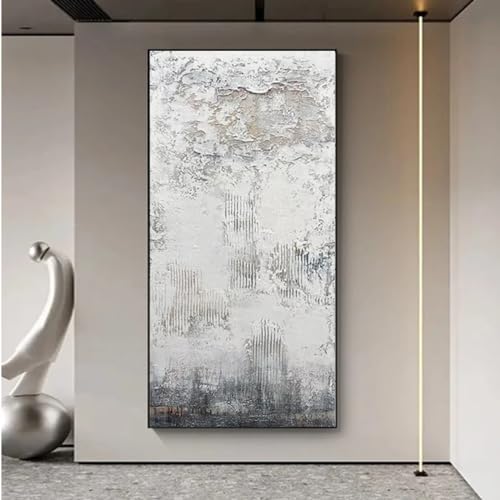 Décoration contemporaine salon grand format avec toile grise abstraite