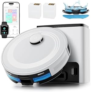 Lefant M2 Plus Aspirateur Robot Laveur avec Station, Vidange Automatique, Navigation Laser avec Cartographie, Évitement d'obstacles PSD, 6000Pa, Nettoyage Personnalisé, Idéal pour Poils d'animaux, App