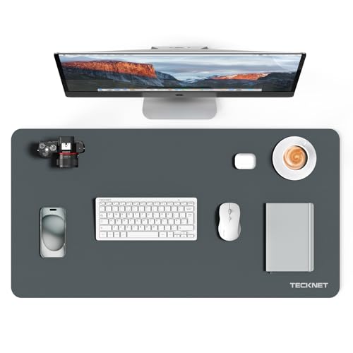 TECKNET Schreibtischunterlage, 80 x 40cm Große Tischschutzpolster,wasserdichte Laptop Desk Mat,PU Leder Tischunterlage, Abwischbar Doppelseitige Schreibunterlage für Büro/Zuhause (Dunkelgrau)