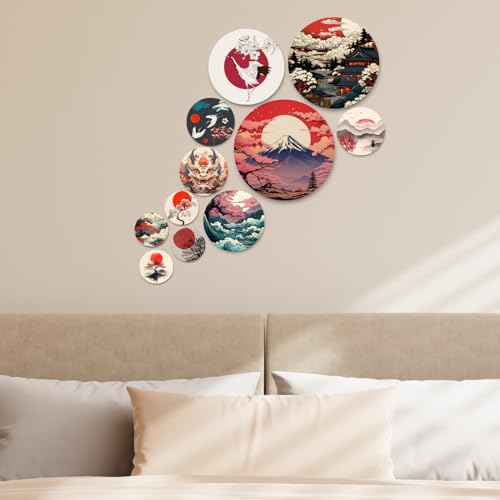 Image of RADIQORE Set of 11 Designer MDF Wooden Wall Hanging for Home Decoration | Office | Gift | Wall Decor Hanging Items | Wall Art | Living Room | Bedroom (japanese)