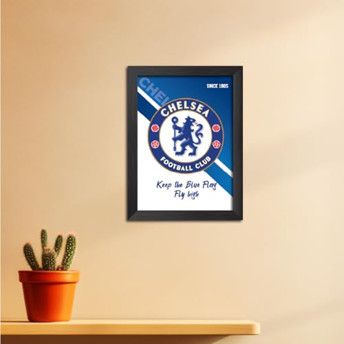 Image of TenorArts Chelsea Football Club Poster Logo Tagline Laminated Photo Frame Painting with Matt Finish Black Textures(12 inches x 9inches)
