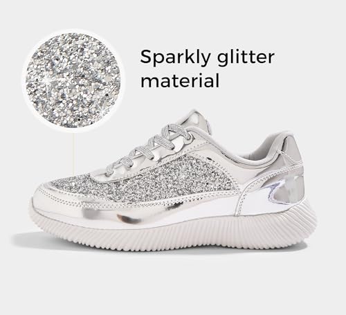 Image of BELOS Women's Glitter Shoes Sparkly Lightweight Metallic Sequins Tennis Shoes Casual Retro Braided Walking Shoes