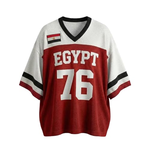 Y2k Mexico Oversized Jersey Shirt Short Sleeve Women Summer 2000s Graphic Tee Baggy Top 90s Streetwear Clothes (Egypt red Large)