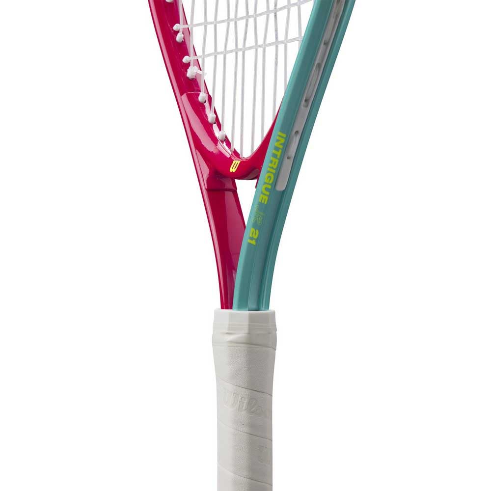 Wilson Intrigue Jr 21,Raquette de Tennis, Cadre Léger pour Prise en Main Facile, Performance pour un Jeu Stable et Coups Puissants, Cordage Adapté au Bras, Couleur :Rouge/Teal, Taille : 21