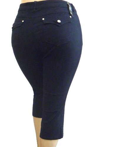 Womens Plus Size Stretchy Premium Twill Jeans Capri Pants3