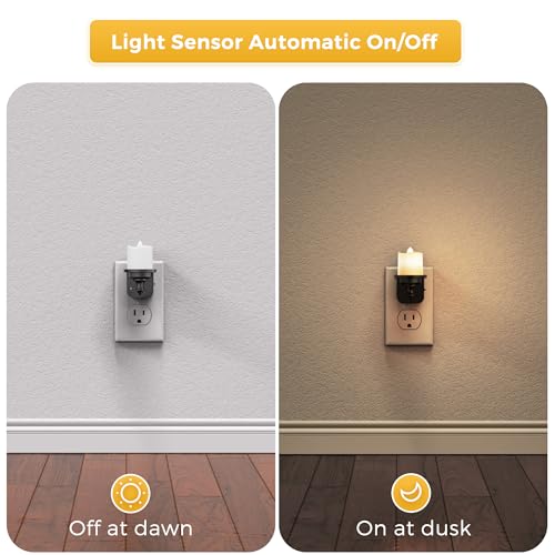 Image of L LOHAS LED Candle Night Light, Dimmable Night Lights Plug into Wall, 2Pack | Dusk to Dawn Sensor, 0-100LM Flameless Candle Nightlight, Soft White, Vintage Decorative Nightlights for Hallway Bathroom