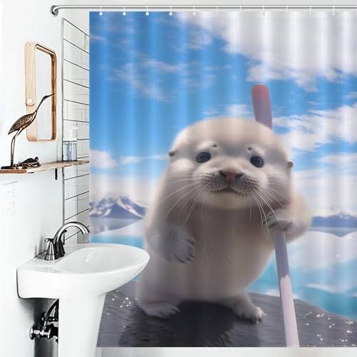 Rideau de douche en tissu de polyester durable imprimé loutre marine