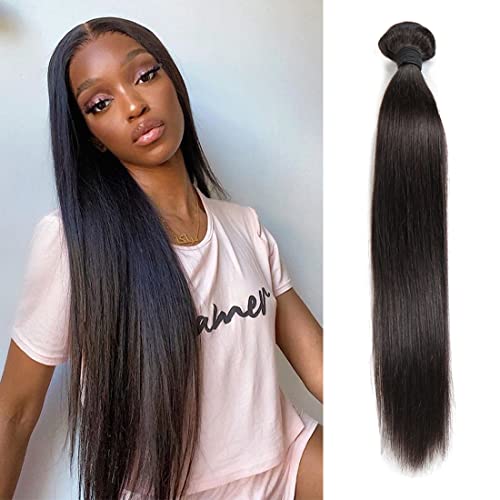 Straight Single Bundles Human Hair Brazilian Virgin Hair Weave One Bundle Silky Straight 12A Grade Unprocessed Hair Extensions Natural Black 1 Bundle 20 inch 100g/pc