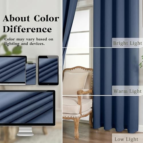 Image of Simplebrand Denim Extra Long 10ft Curtains for Patio 120 Inches Long 2 Panels Set, Room Darkening Light Blocking Solid Thermal Insulated Energy Saving Grommet Noise Reducing Curtains, 50 Wx120 L