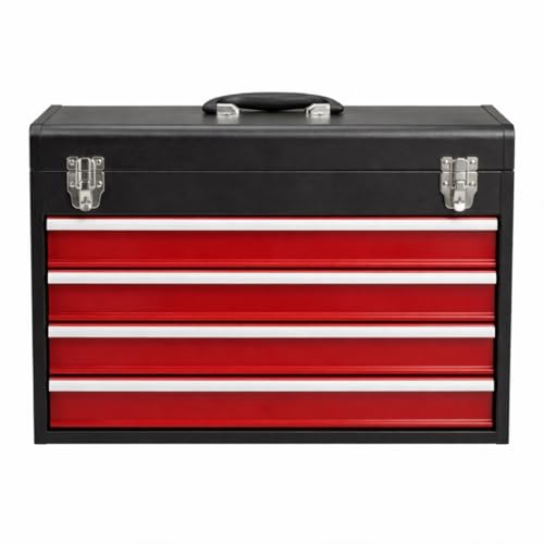 Garaten 4-Drawer Tool Box with Drawers - Portable Metal Tool Box for Mechanics - Heavy Duty Steel Tool Chest with Locking Latches and Top Storage Compartment Red/Black