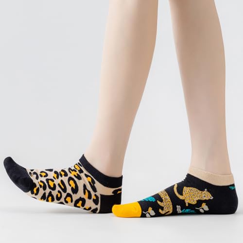 Image of 2 Pairs Funny Cartoon Animal Print Cotton Ankle Socks for Women Teens