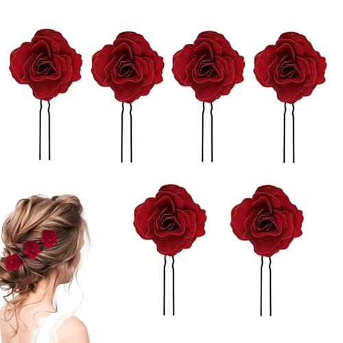BOBOZHONG Pince à Cheveux Fleur,6 Pièces Femmes Rose Fleur Épingle à Cheveux de Rose Clips Épingle à Cheveux pour Fleurs de Roses Rouges de Mariage pour...