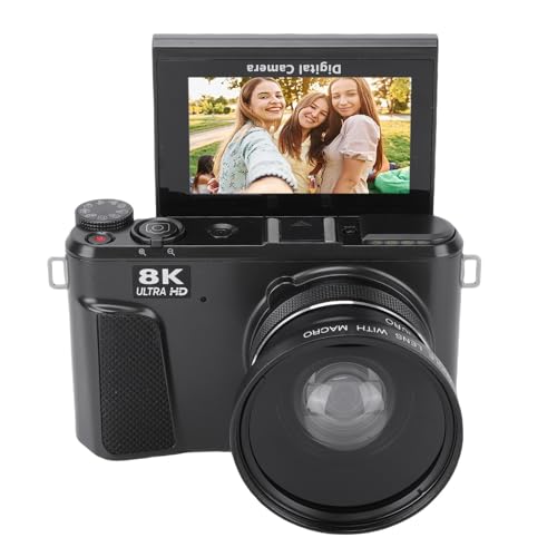 MENDUNER 8K Tragbare Digitalkamera, 2025 Neueste Autofokus Vlogging Kamera für Video, 3 Zoll 180 ° Flip Screen Reisekameras, 18x Zoom Anti Shake 88MP Kameras für Männer Frauen (Black)