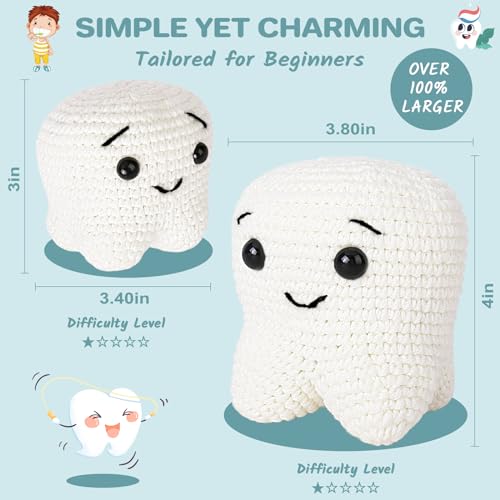 Image of Crochet Kit for Beginners, Crochet Kit w Step-by-Step Video Tutorials, Crochet Starter Kit Learn to Crochet Kits for Adults Kids Beginners, Crochet Kit Tooth (40%+ Yarn Content)