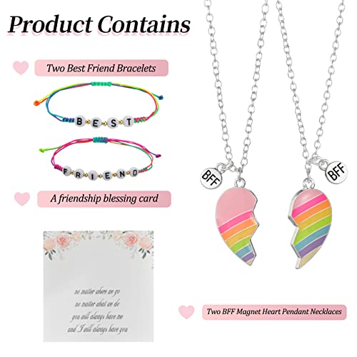 Butishop 4Pcs Best Friend Necklace BFF Half Heart Magnetic Necklaces Friendship Bracelets Forever Pendant Necklaces for Women Jewelry Gifts3