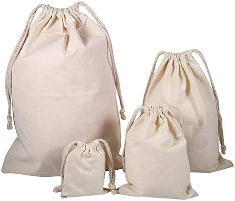 Cotton Drawstring Bags,Household Plain Cotton Drawstring Storage Laundry Xmas Sack Foodstuff Grain Organiser Bag Jewellery Pouch for Travel Home Use(8.7 x 11inch)
